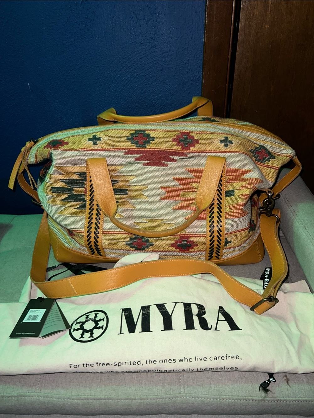Myra Bag Yellow & Multicolor Woven Travel Satchel